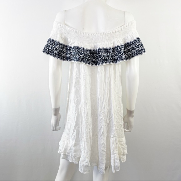 Muche & Muchette Dress White Off The Shoulder GAVIN Blue Embroidery One Size - Picture 7 of 10